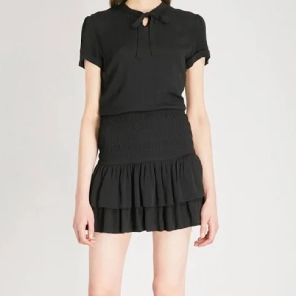 MAJE Black Roboa Ruffle Shortsleeved Dress